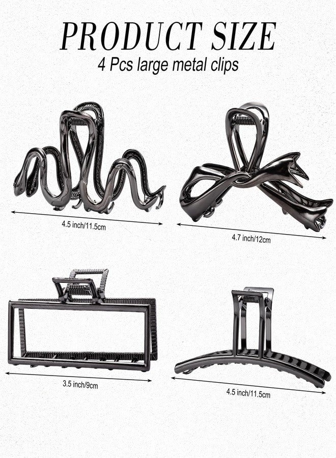 Obeoby 4 Pack Metal Hair Clips, Large Claw Clips for Women Thick Hair, Strong Fashion Hair Accessories Barrettes for Curly Long Hair (Black) - Image 2